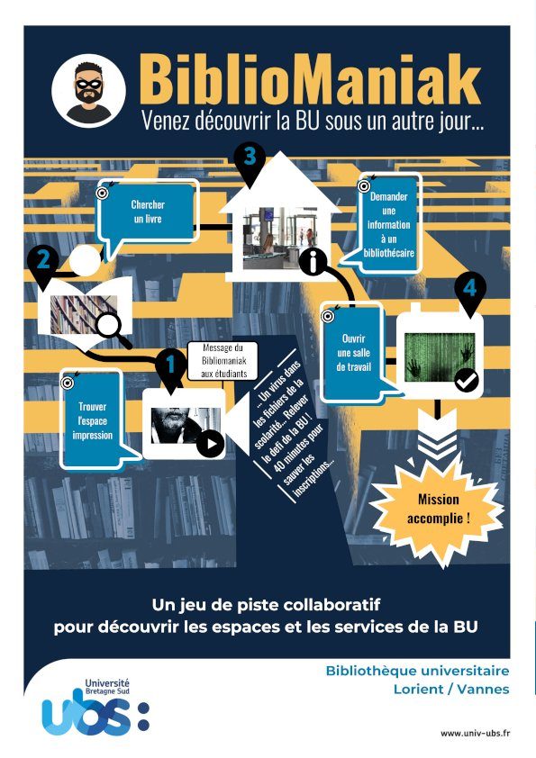 BiblioManiak : Descubrir la BU bajo otra luz (SCD Université de Bretagne Sud) - Póster Abes 2022