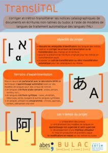 TransliTAL : le traitement automatique des langues au service de la translittération (Bulac) – Poster Journées Abes 2024